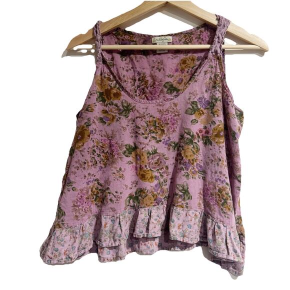 Nicolette Women Medium Purple Cropped Tank Top Blouse Flowy Ruffled Lace Floral - Picture 1 of 4